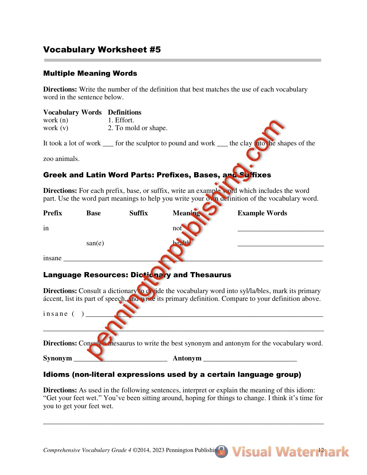 Sample page 1 from Comprehensive Vocabulary Grade 4