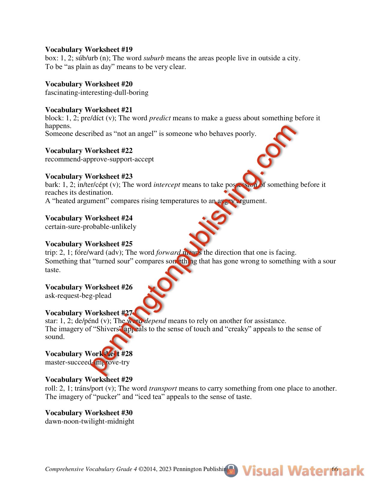 Sample page 3 from Comprehensive Vocabulary Grade 4