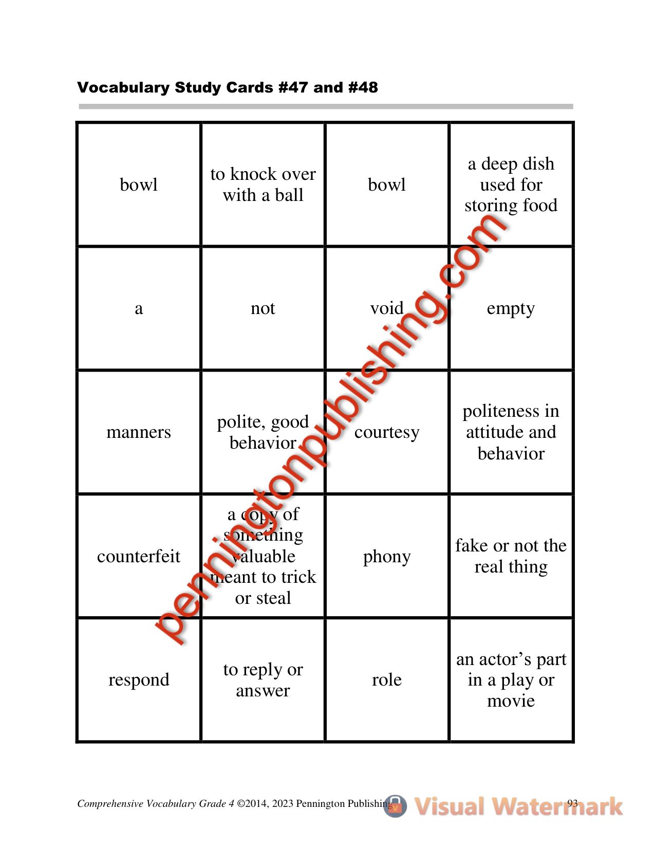 Sample page 4 from Comprehensive Vocabulary Grade 4
