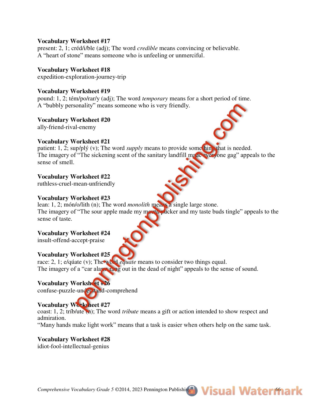 Sample page 3 from Comprehensive Vocabulary Grade 5