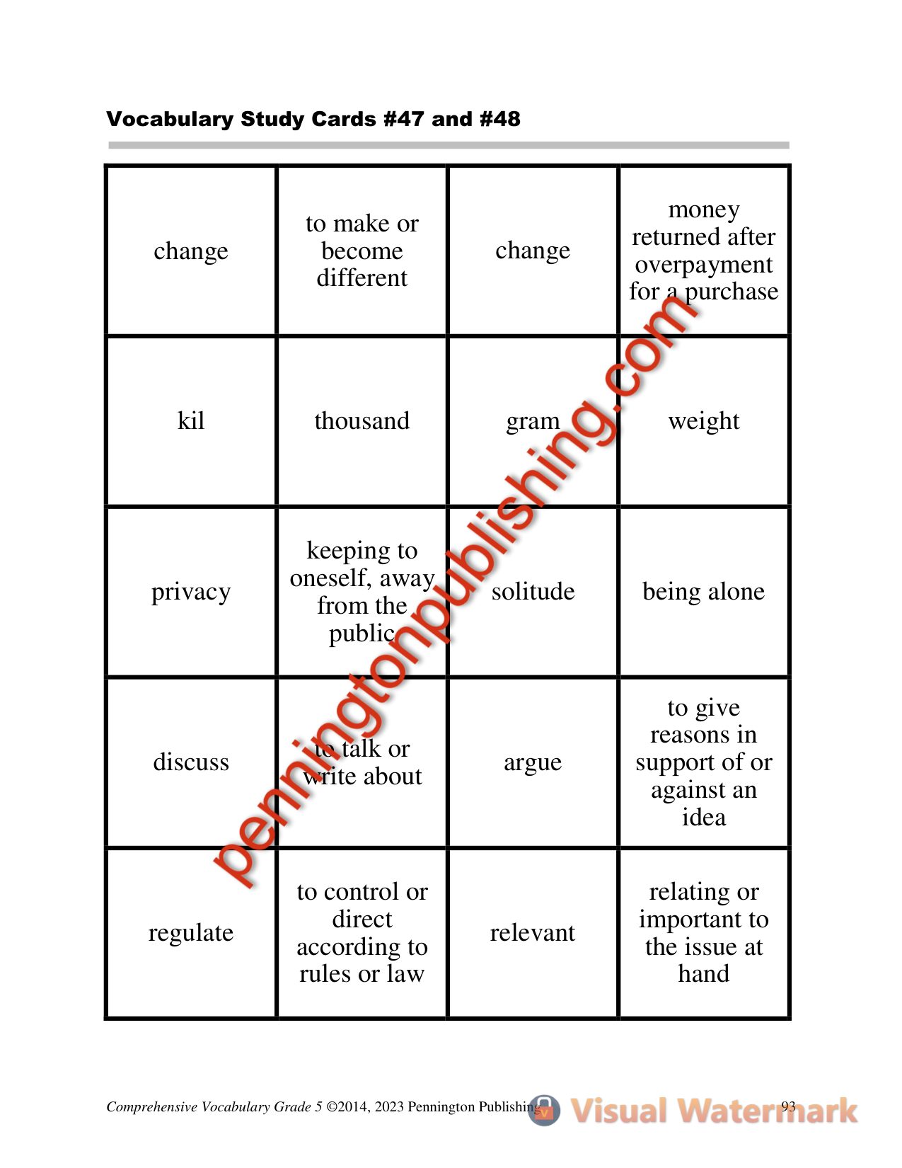 Sample page 4 from Comprehensive Vocabulary Grade 5