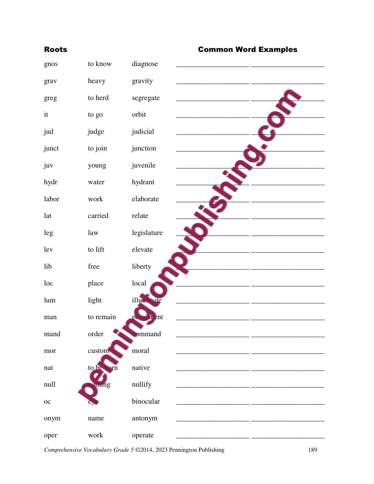 Sample page 8 from Comprehensive Vocabulary Grade 5
