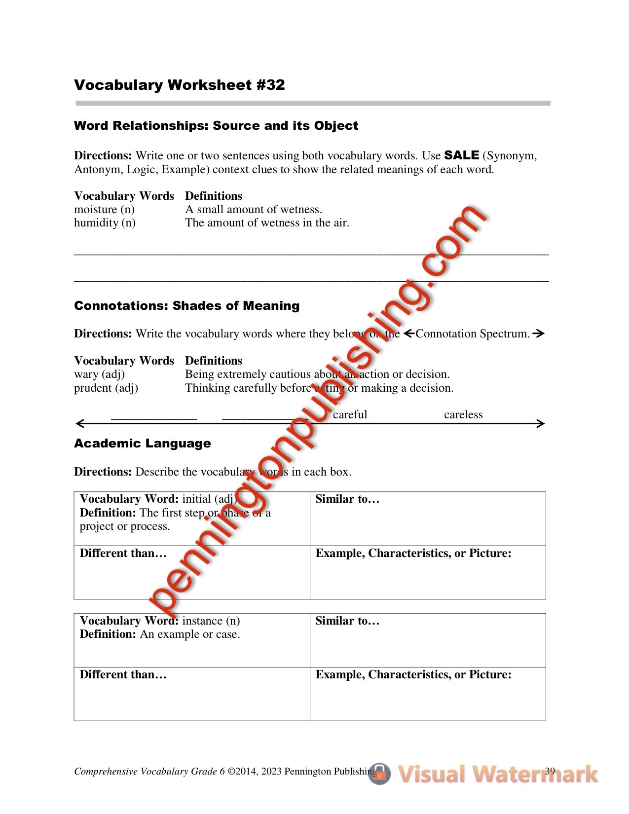 Sample page 2 from Comprehensive Vocabulary Grade 6