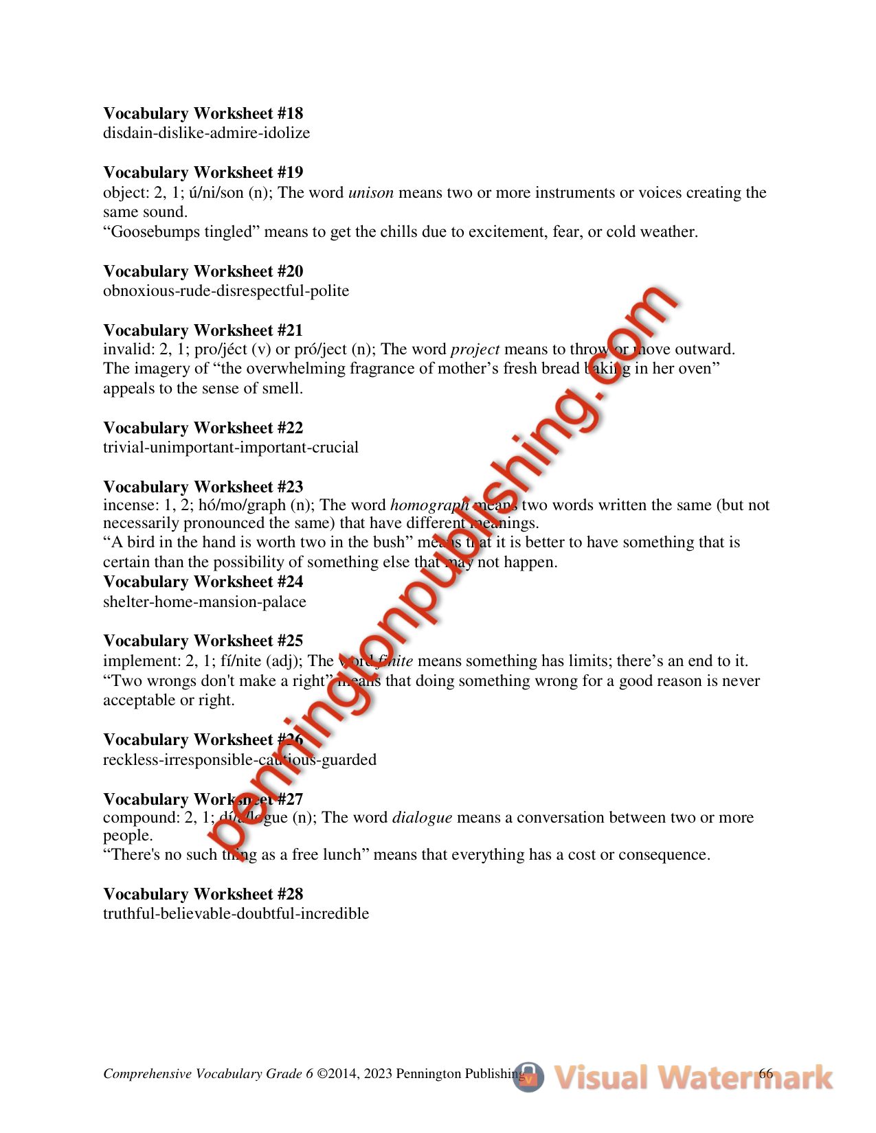 Sample page 3 from Comprehensive Vocabulary Grade 6
