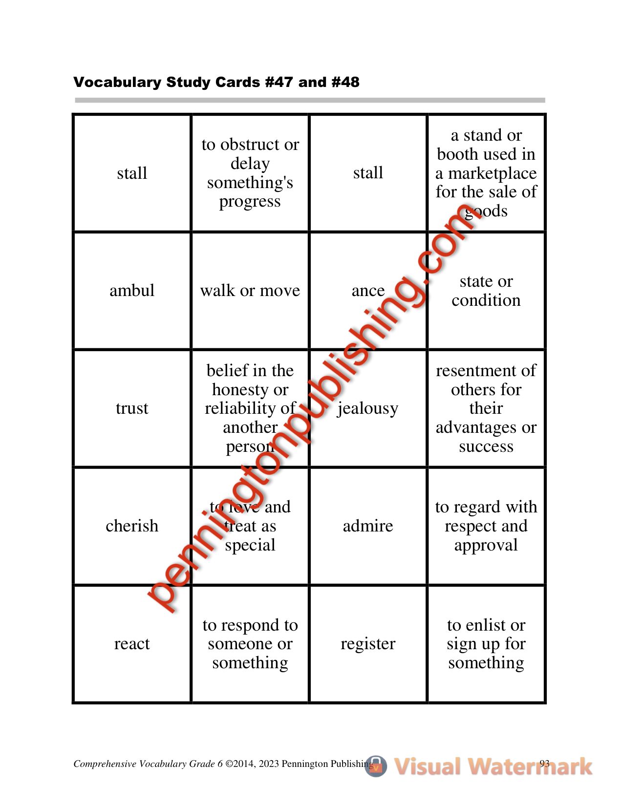 Sample page 4 from Comprehensive Vocabulary Grade 6