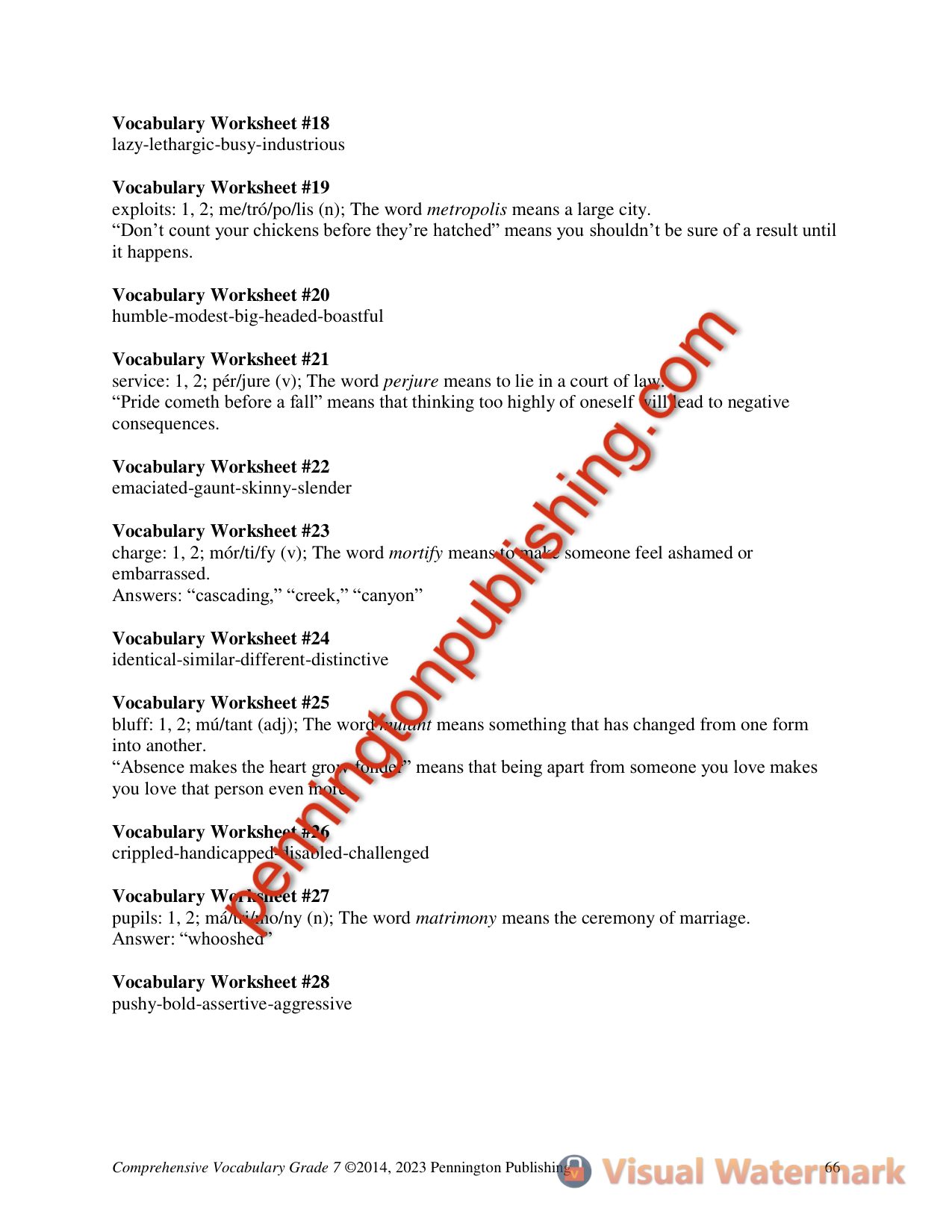Sample page 3 from Comprehensive Vocabulary Grade 7