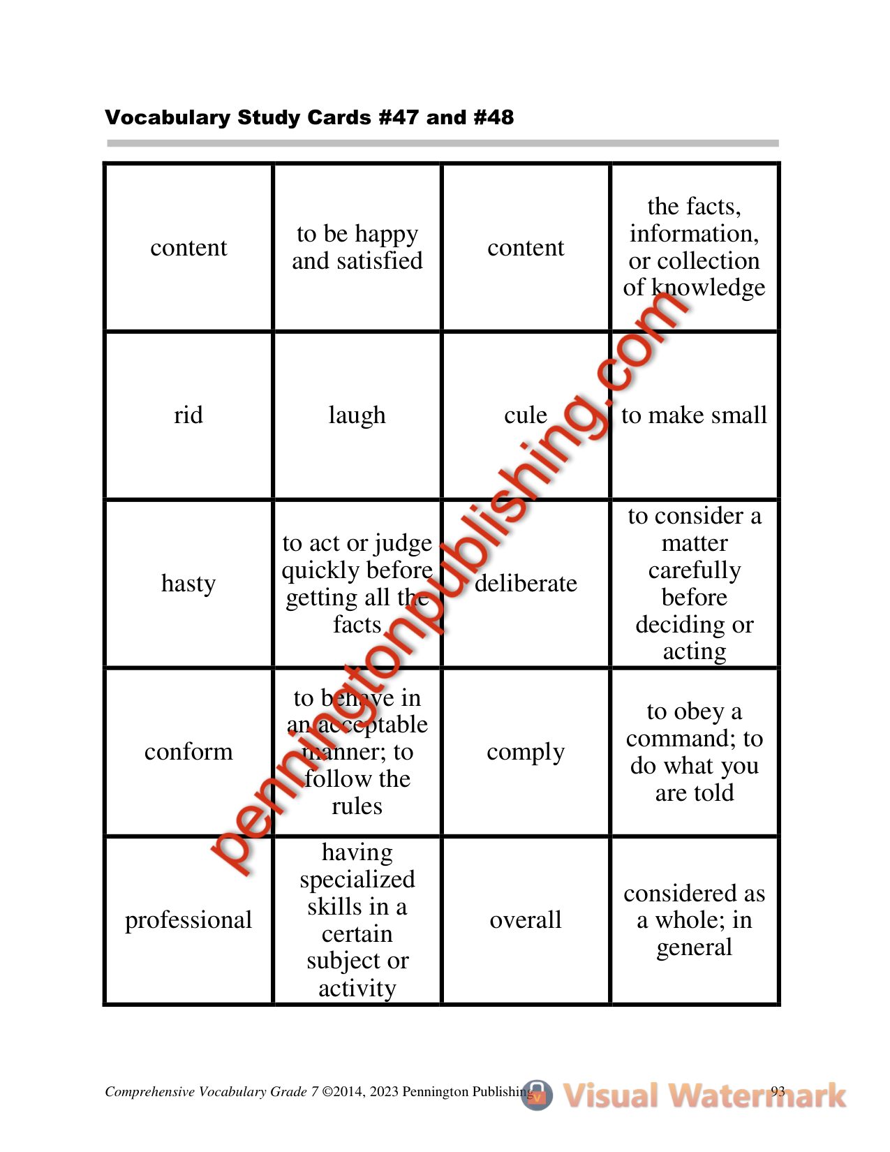 Sample page 4 from Comprehensive Vocabulary Grade 7