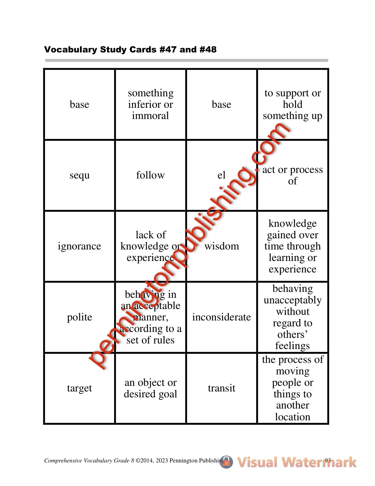 Sample page 4 from Comprehensive Vocabulary Grade 8