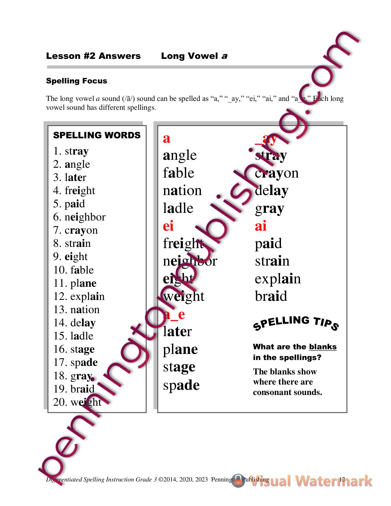 Sample page 1 from Differentiated Spelling Instruction Grade 3 Lessons, Remedial Worksheets, and Tests