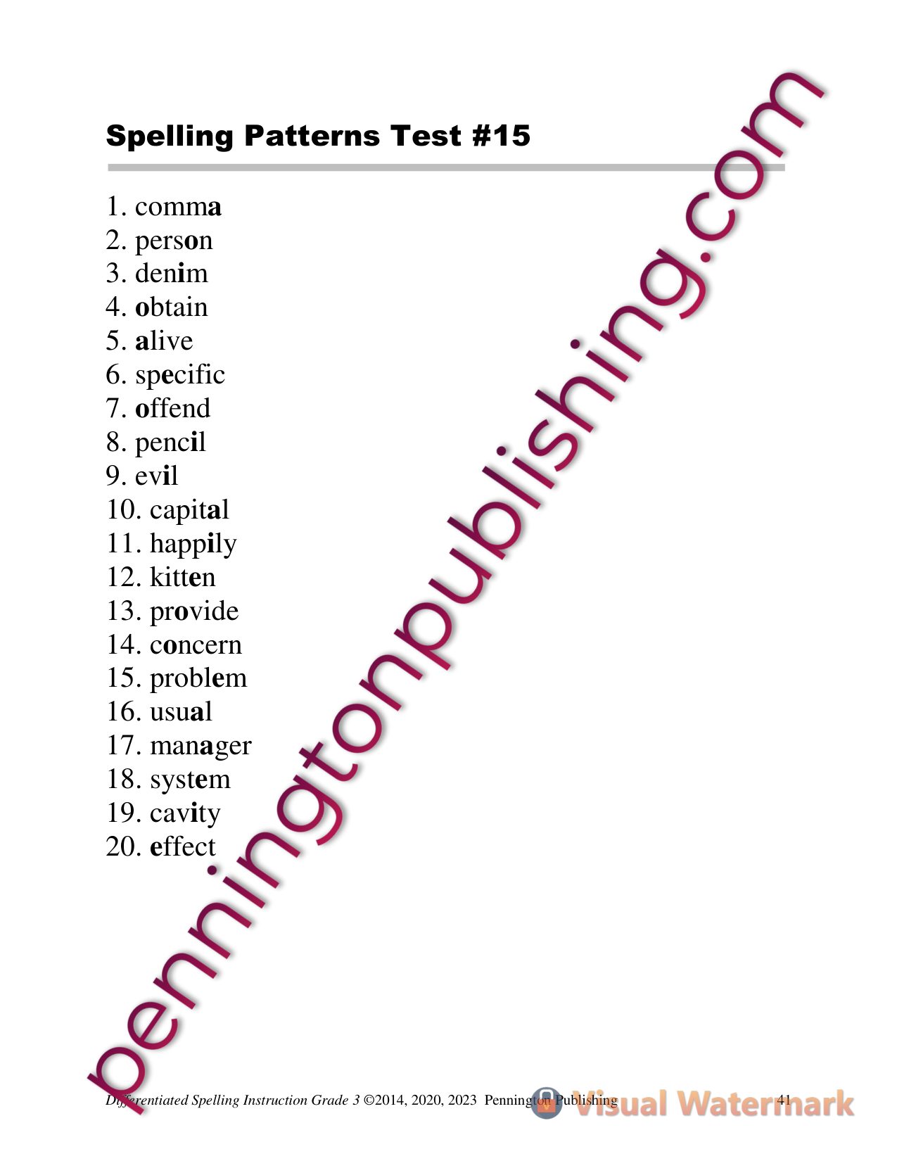 Sample page 2 from Differentiated Spelling Instruction Grade 3 Lessons, Remedial Worksheets, and Tests