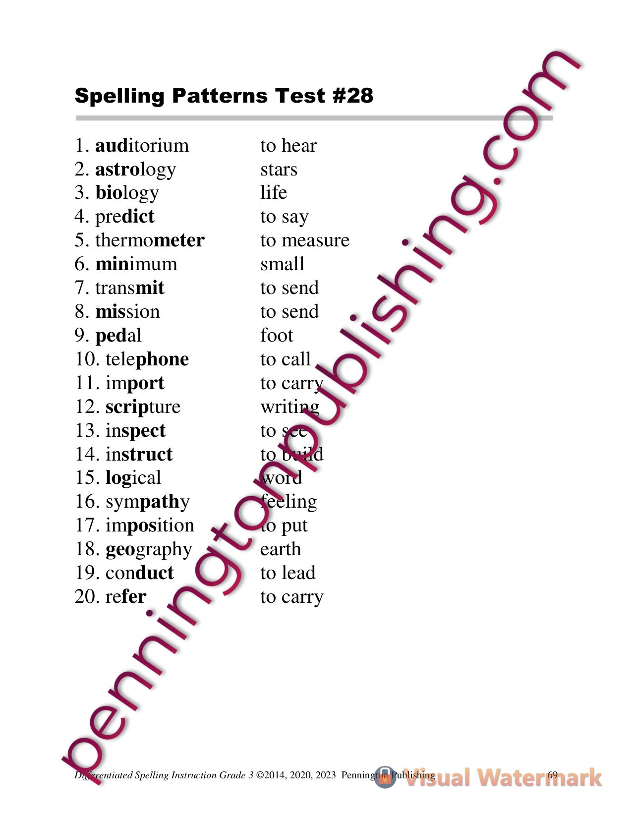 Sample page 3 from Differentiated Spelling Instruction Grade 3 Lessons, Remedial Worksheets, and Tests