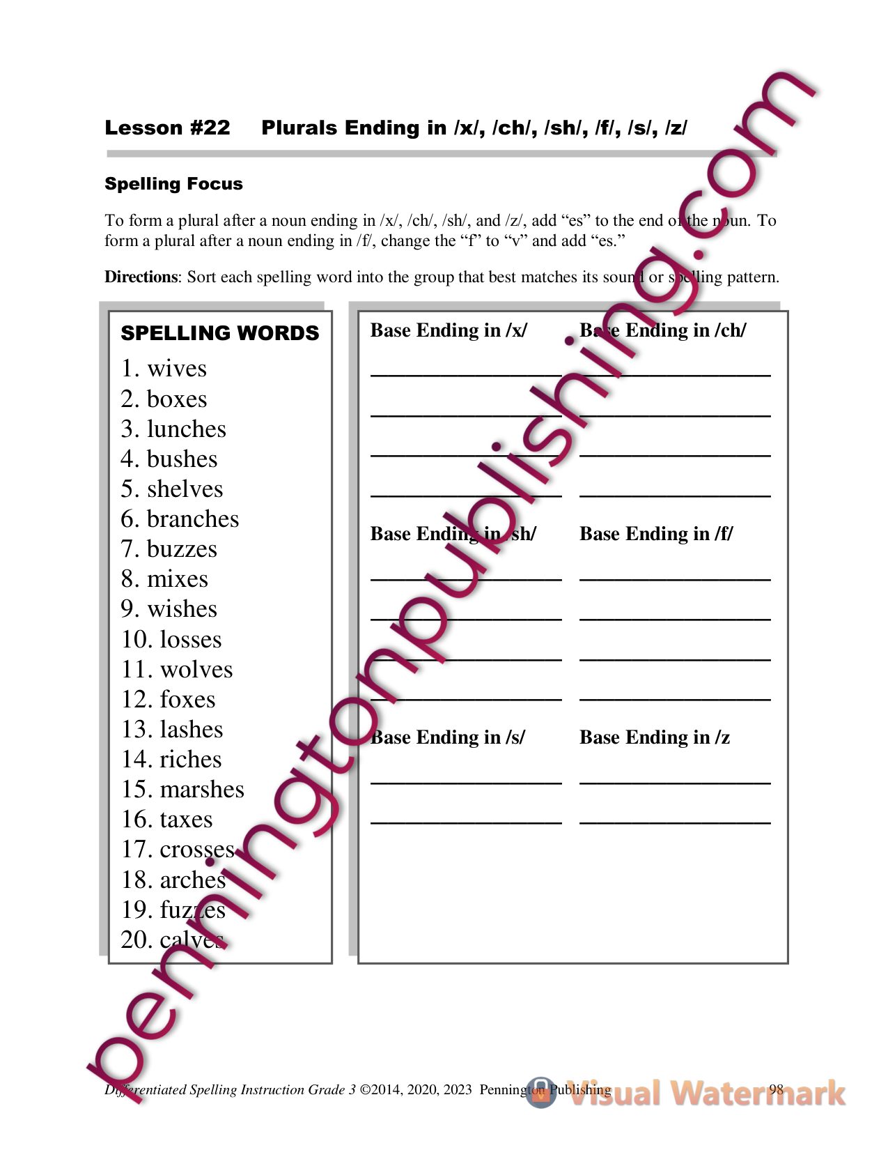 Sample page 4 from Differentiated Spelling Instruction Grade 3 Lessons, Remedial Worksheets, and Tests