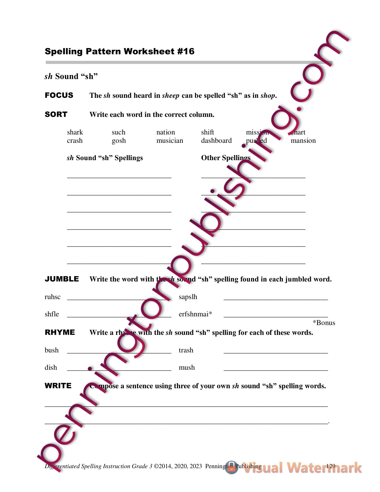 Sample page 5 from Differentiated Spelling Instruction Grade 3 Lessons, Remedial Worksheets, and Tests
