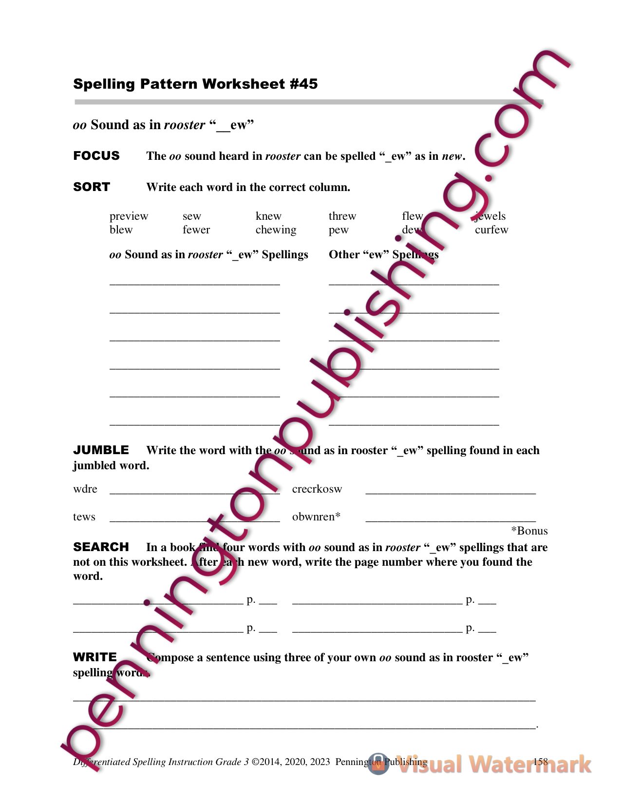 Sample page 6 from Differentiated Spelling Instruction Grade 3 Lessons, Remedial Worksheets, and Tests