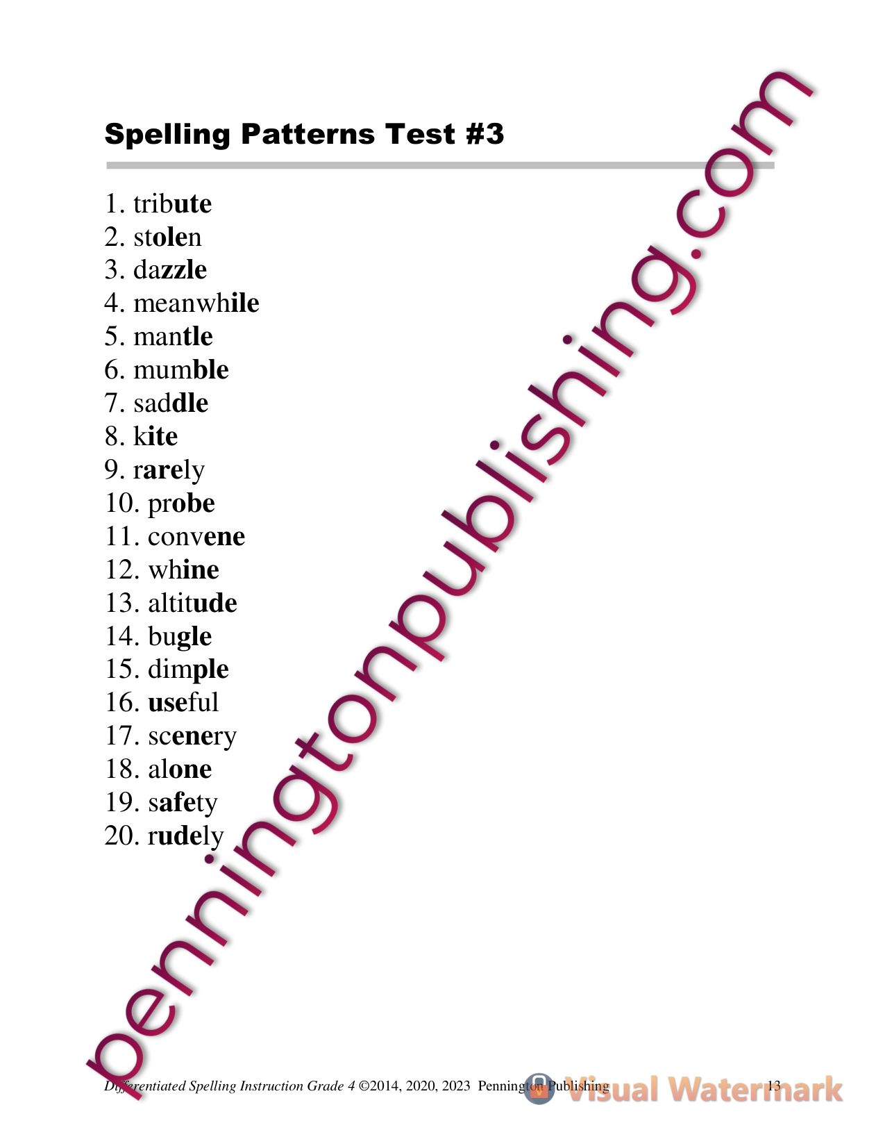 Sample page 1 from Differentiated Spelling Instruction Grade 4 Lessons, Remedial Worksheets, and Tests