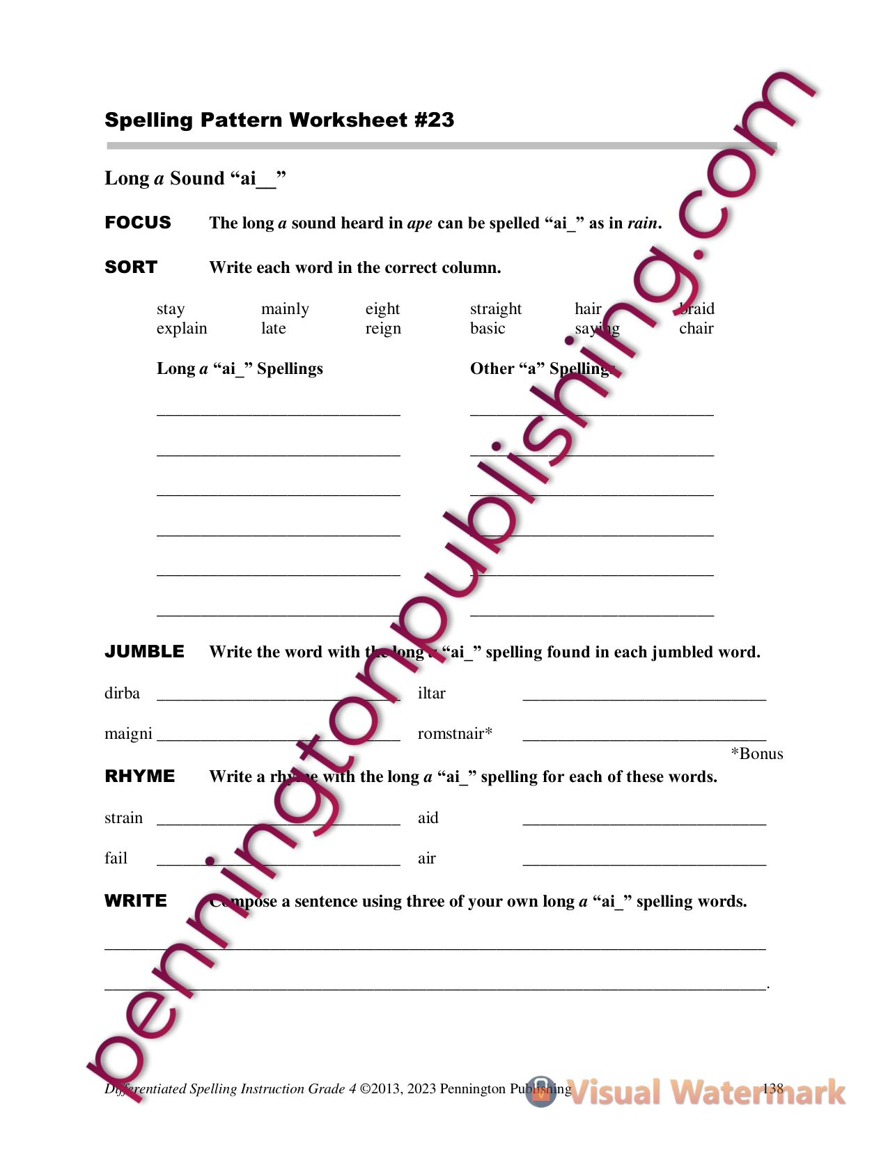 Sample page 5 from Differentiated Spelling Instruction Grade 4 Lessons, Remedial Worksheets, and Tests