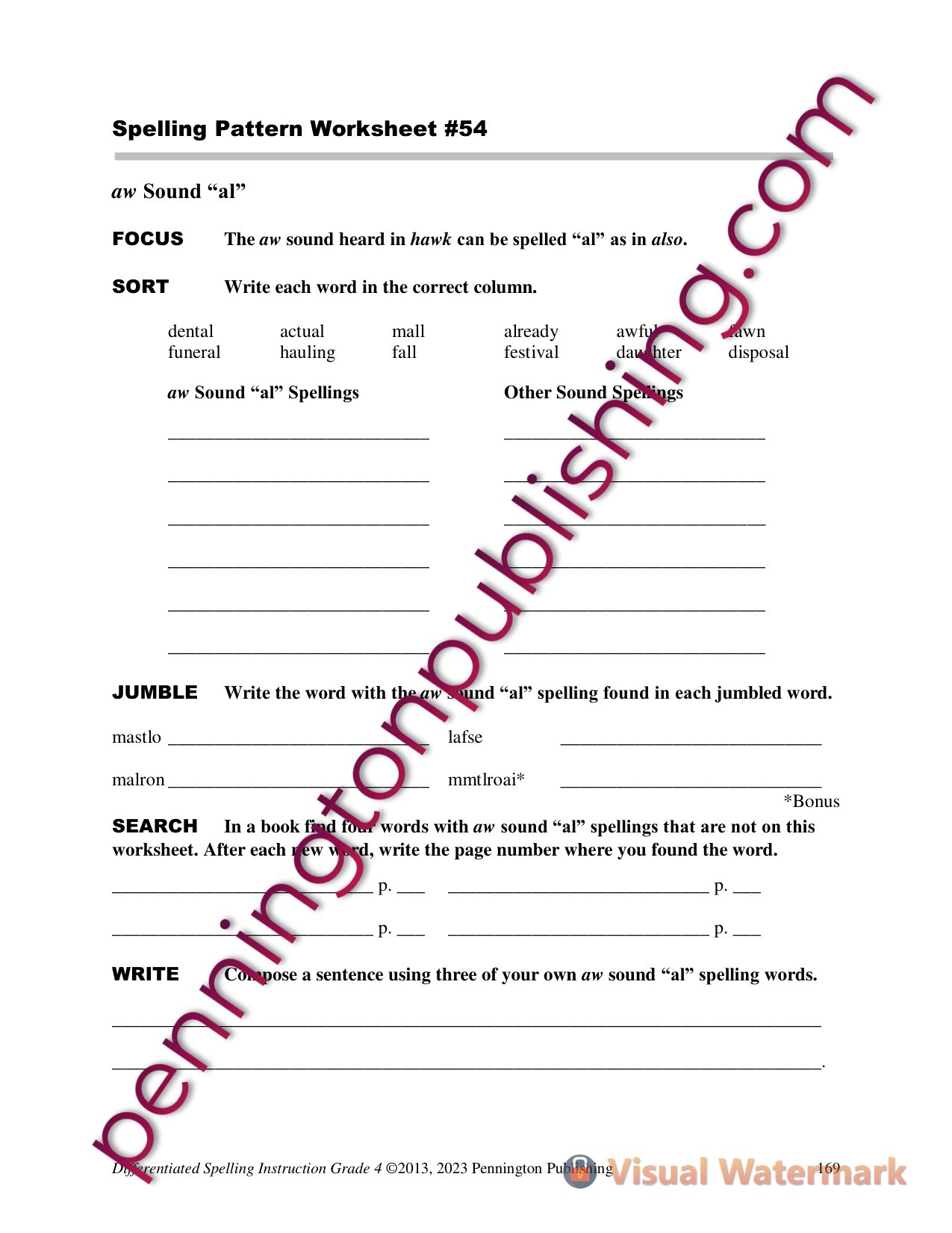 Sample page 6 from Differentiated Spelling Instruction Grade 4 Lessons, Remedial Worksheets, and Tests
