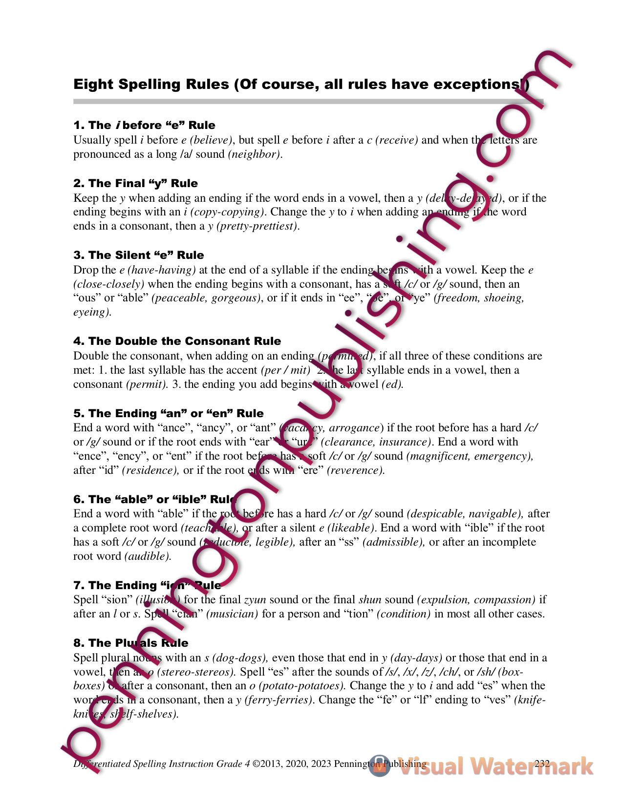 Sample page 8 from Differentiated Spelling Instruction Grade 4 Lessons, Remedial Worksheets, and Tests