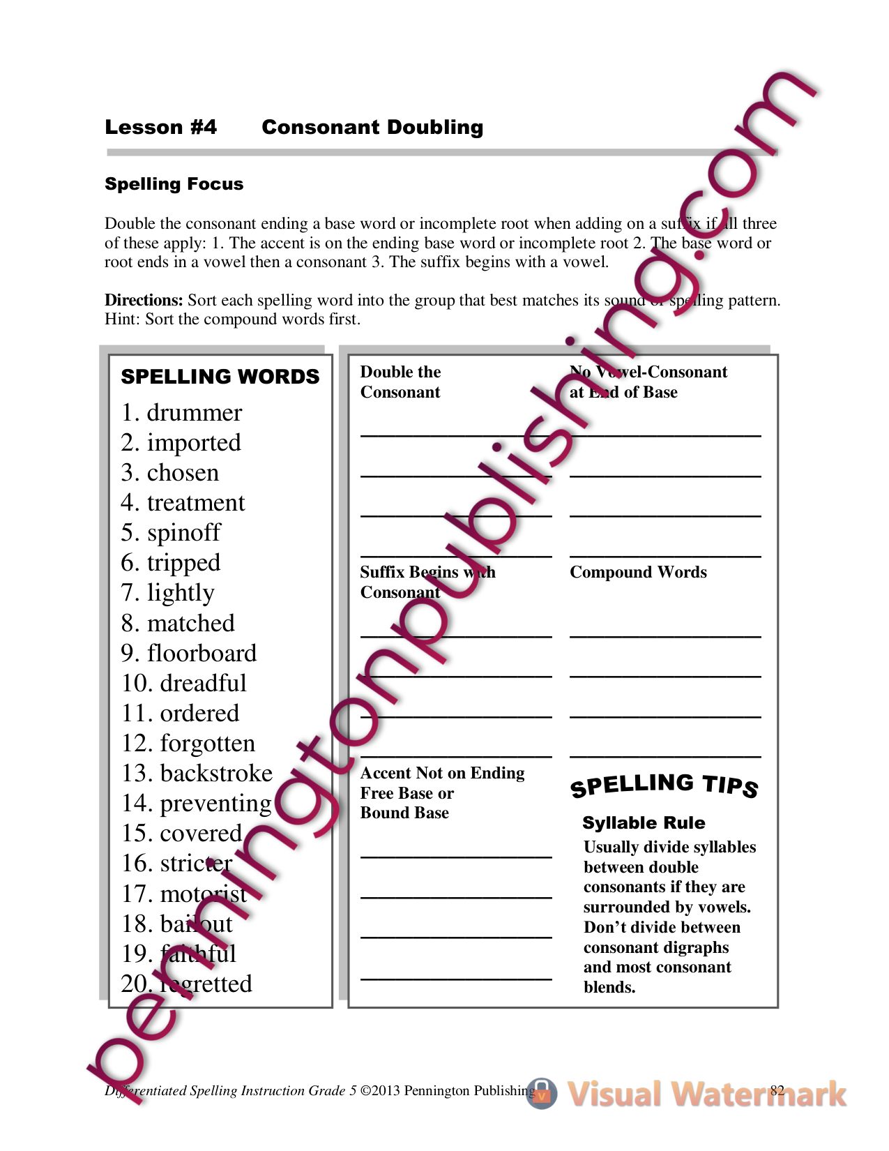 Sample page 3 from Differentiated Spelling Instruction Grade 5 Lessons, Remedial Worksheets, and Tests