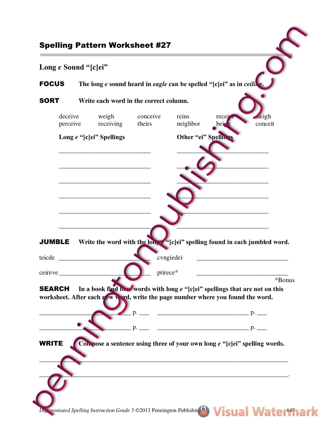 Sample page 5 from Differentiated Spelling Instruction Grade 5 Lessons, Remedial Worksheets, and Tests