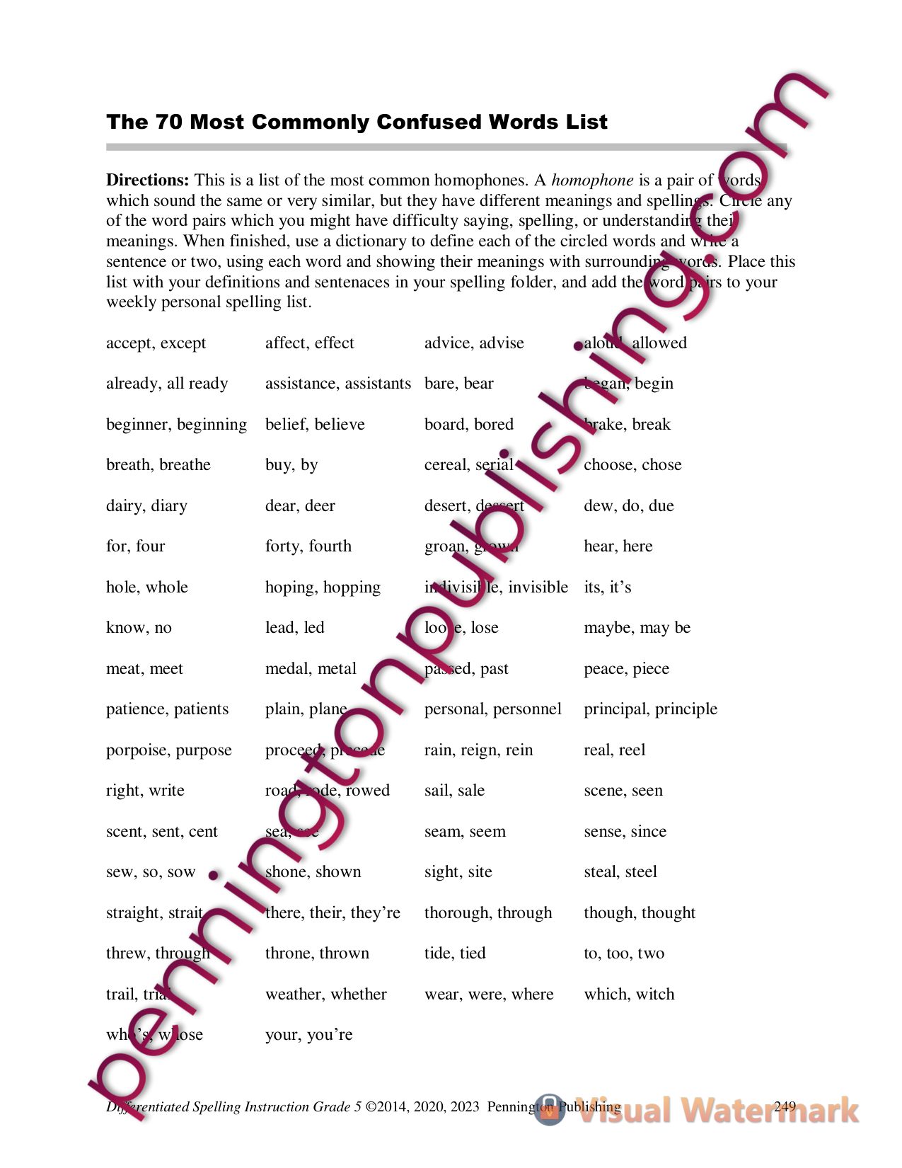 Sample page 8 from Differentiated Spelling Instruction Grade 5 Lessons, Remedial Worksheets, and Tests