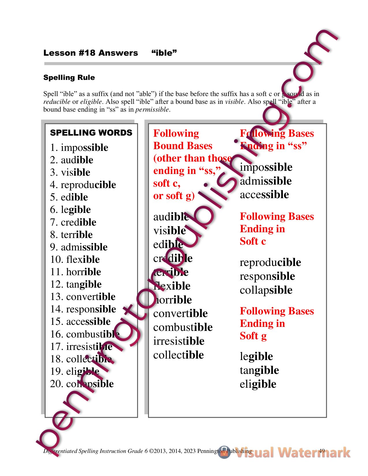 Sample page 2 from Differentiated Spelling Instruction Grade 6 Lessons, Remedial Worksheets, and Tests
