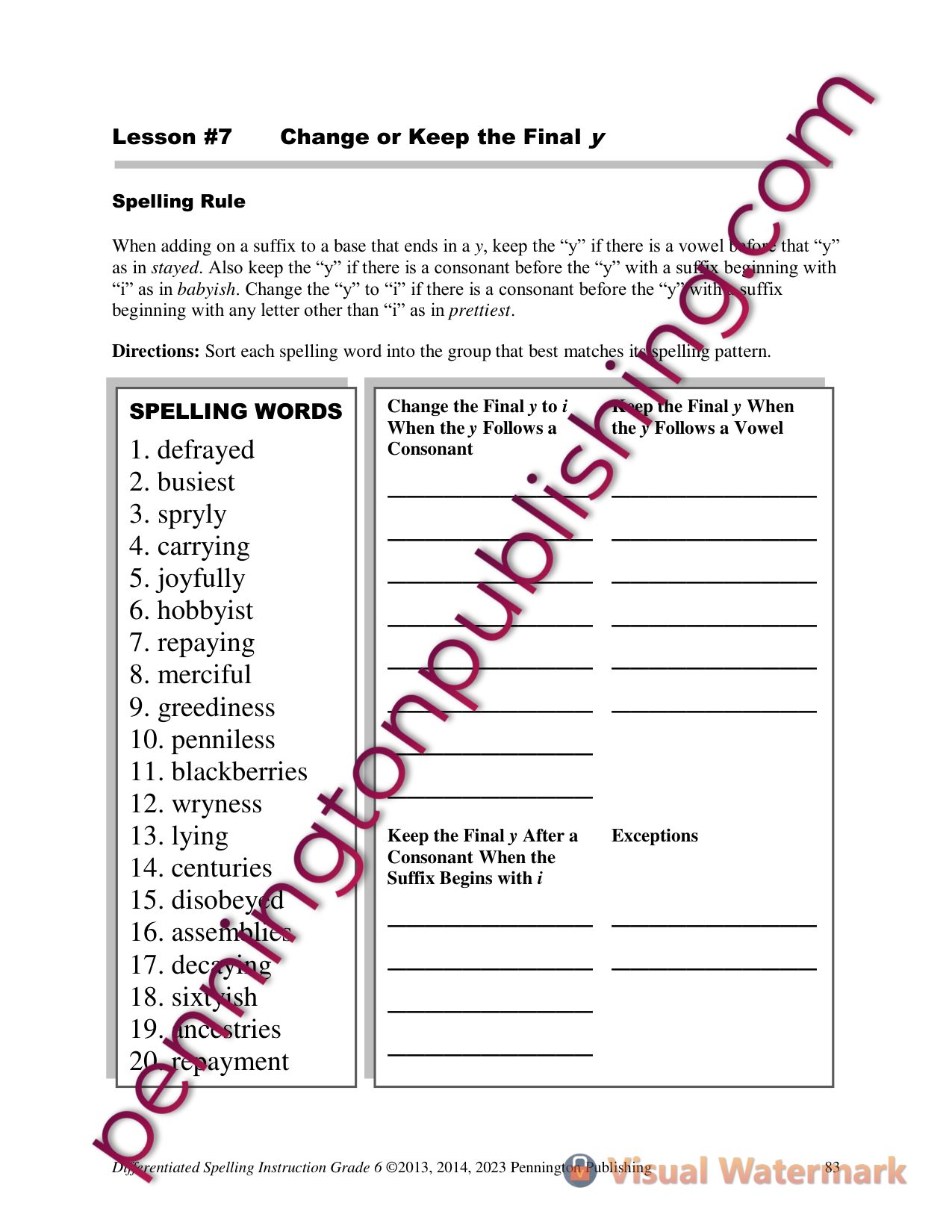 Sample page 3 from Differentiated Spelling Instruction Grade 6 Lessons, Remedial Worksheets, and Tests