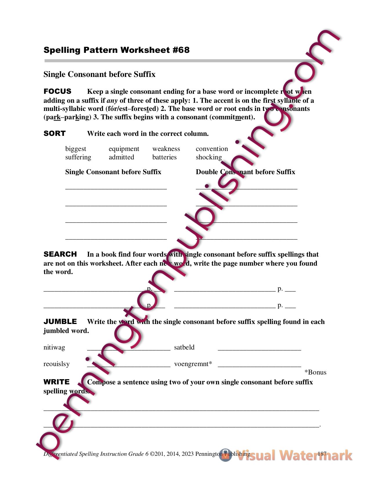 Sample page 6 from Differentiated Spelling Instruction Grade 6 Lessons, Remedial Worksheets, and Tests