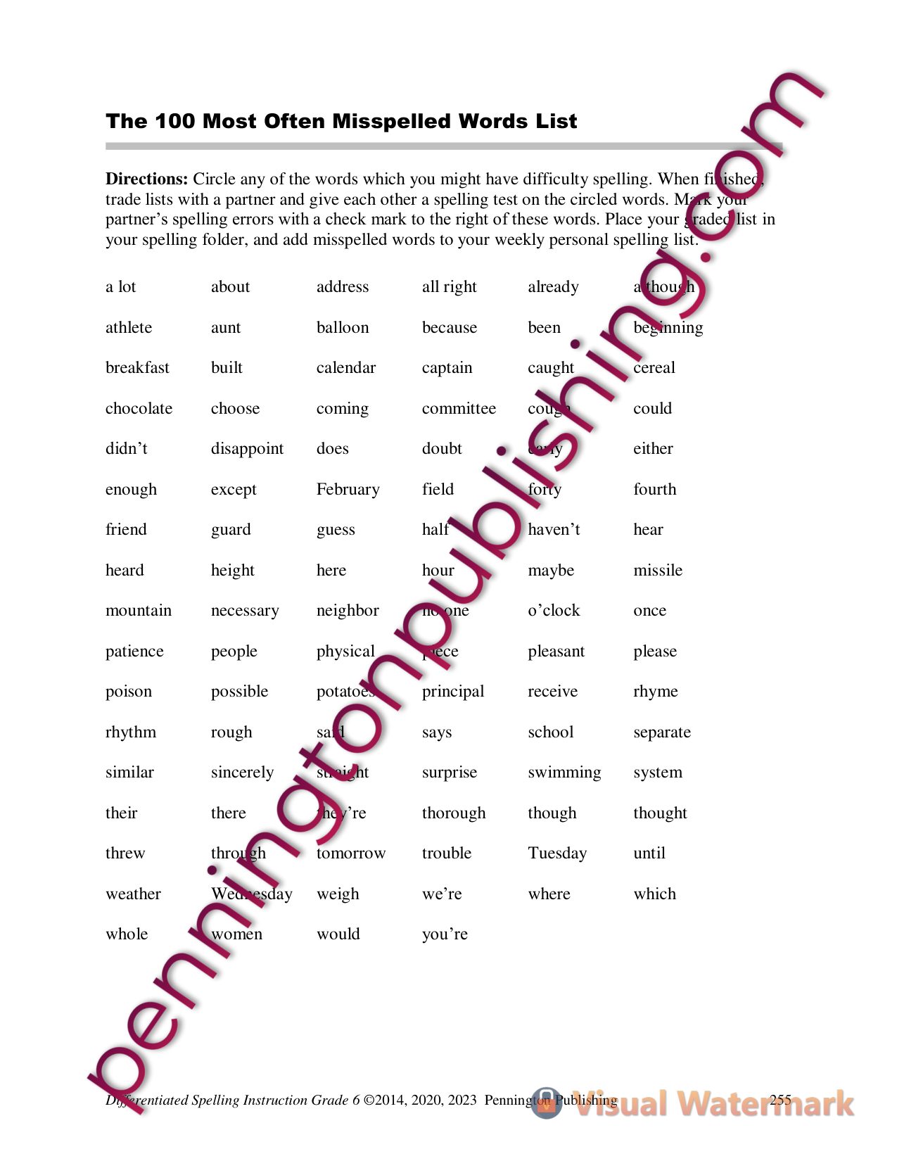 Sample page 8 from Differentiated Spelling Instruction Grade 6 Lessons, Remedial Worksheets, and Tests