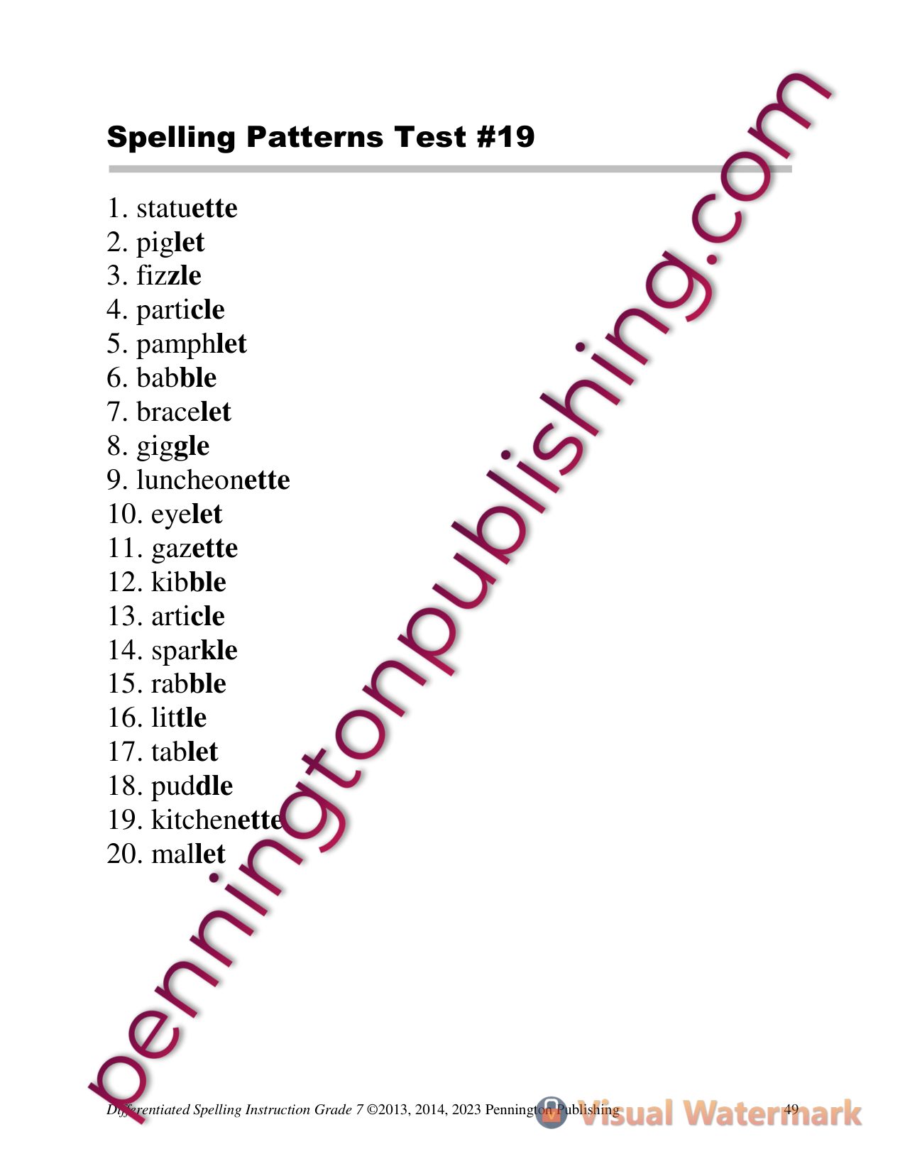 Sample page 2 from Differentiated Spelling Instruction Grade 7 Lessons, Remedial Worksheets, and Tests