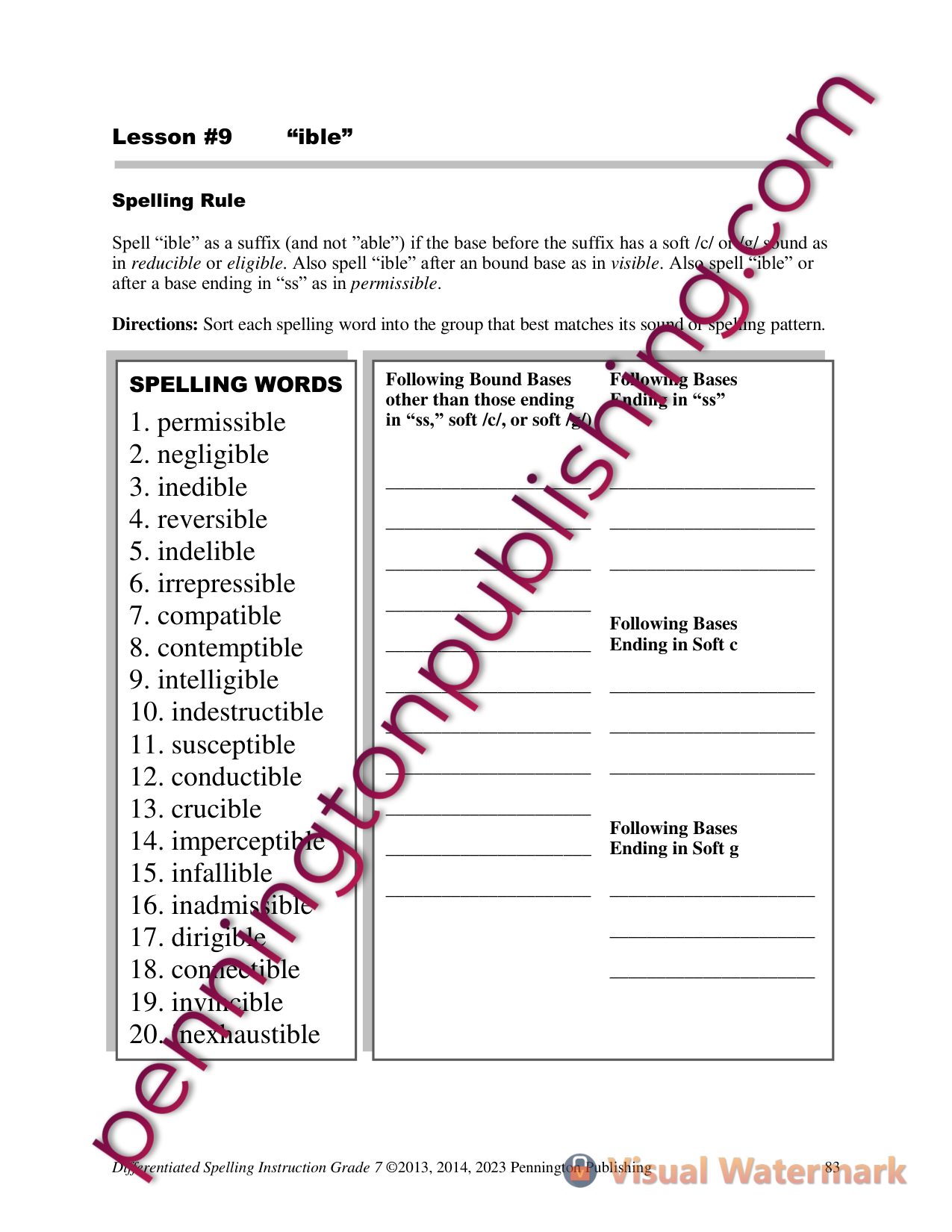 Sample page 3 from Differentiated Spelling Instruction Grade 7 Lessons, Remedial Worksheets, and Tests