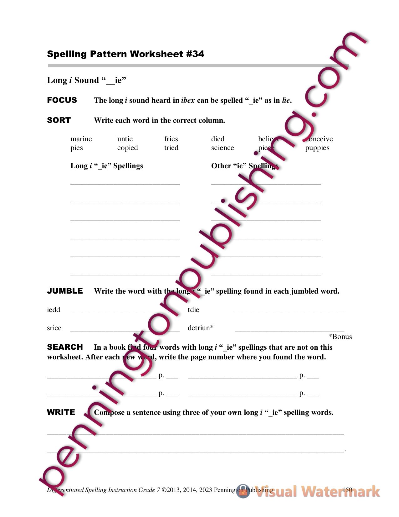 Sample page 5 from Differentiated Spelling Instruction Grade 7 Lessons, Remedial Worksheets, and Tests