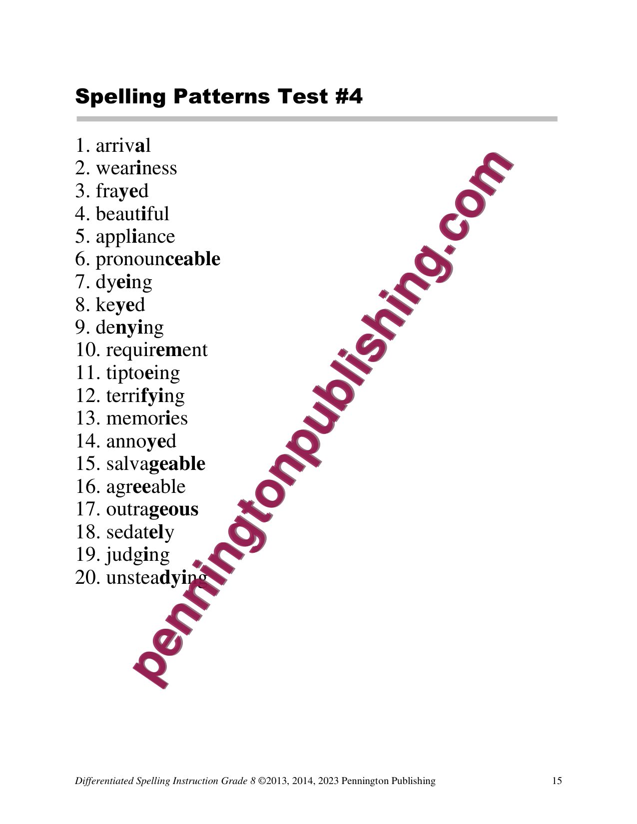 Sample page 1 from Differentiated Spelling Instruction Grade 8 Lessons, Remedial Worksheets, and Tests