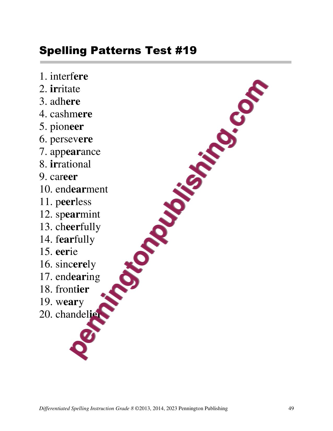 Sample page 2 from Differentiated Spelling Instruction Grade 8 Lessons, Remedial Worksheets, and Tests