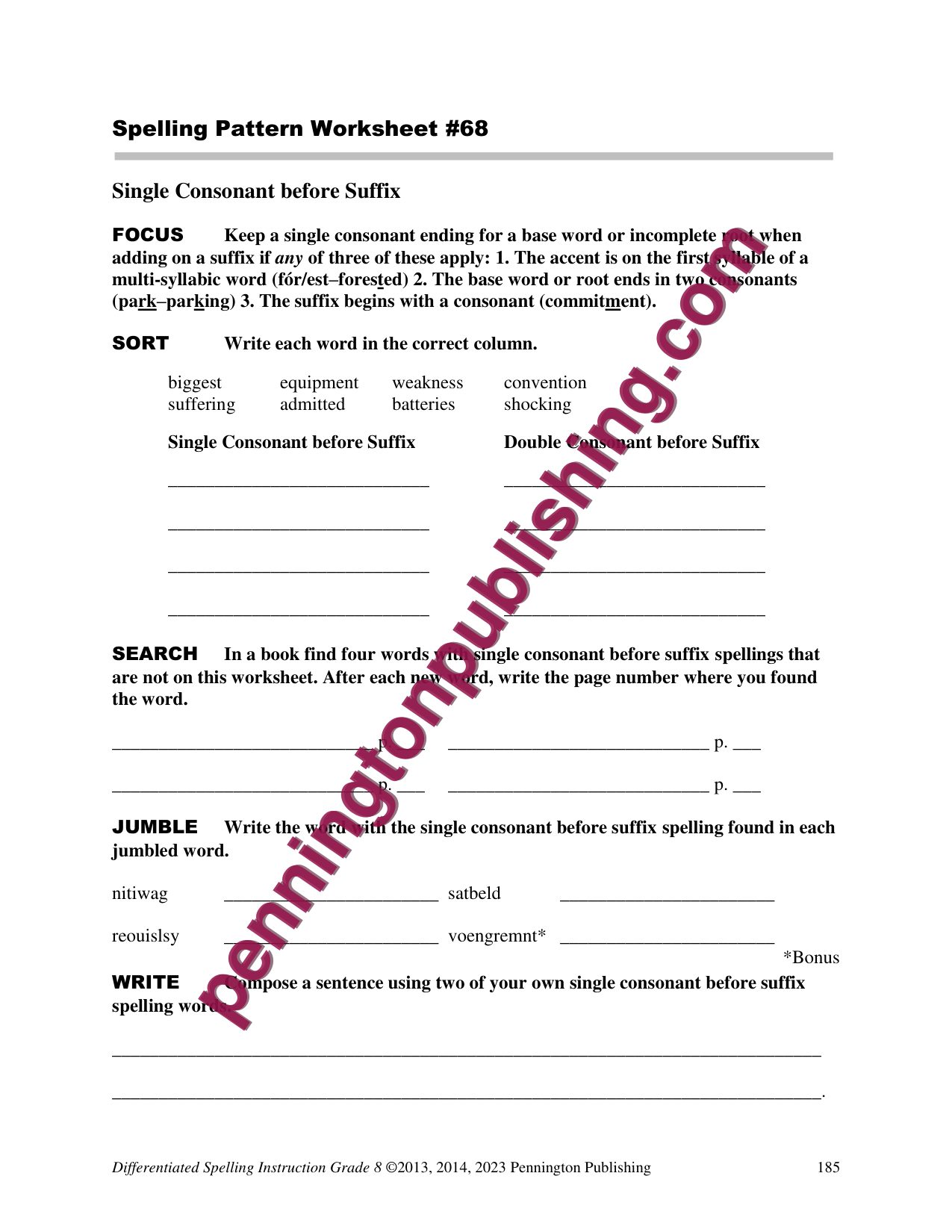Sample page 6 from Differentiated Spelling Instruction Grade 8 Lessons, Remedial Worksheets, and Tests