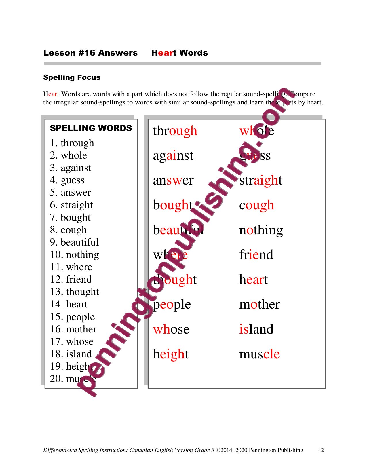 Sample page 2 from Differentiated Spelling Instruction (Canadian English) Grade 3 Lessons, Remedial Worksheets, and Tests