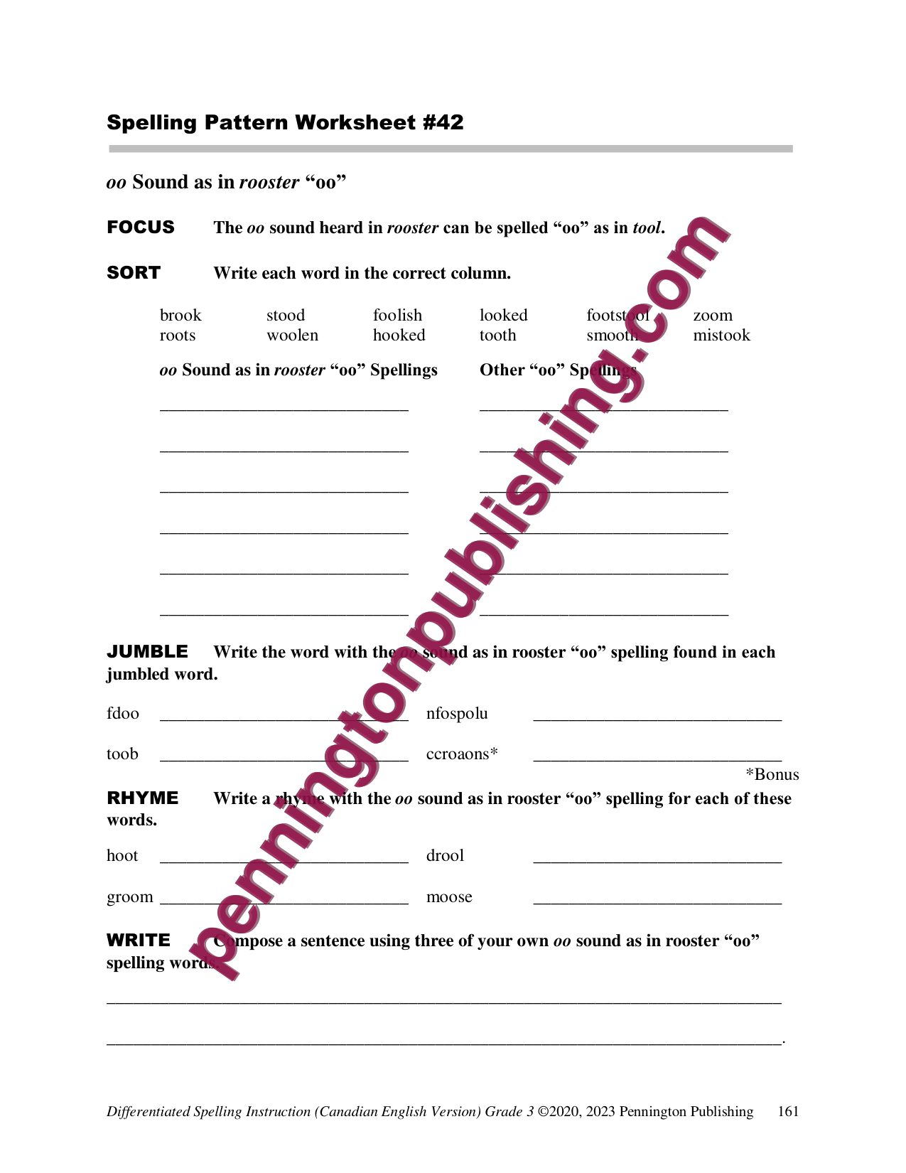 Sample page 6 from Differentiated Spelling Instruction (Canadian English) Grade 3 Lessons, Remedial Worksheets, and Tests