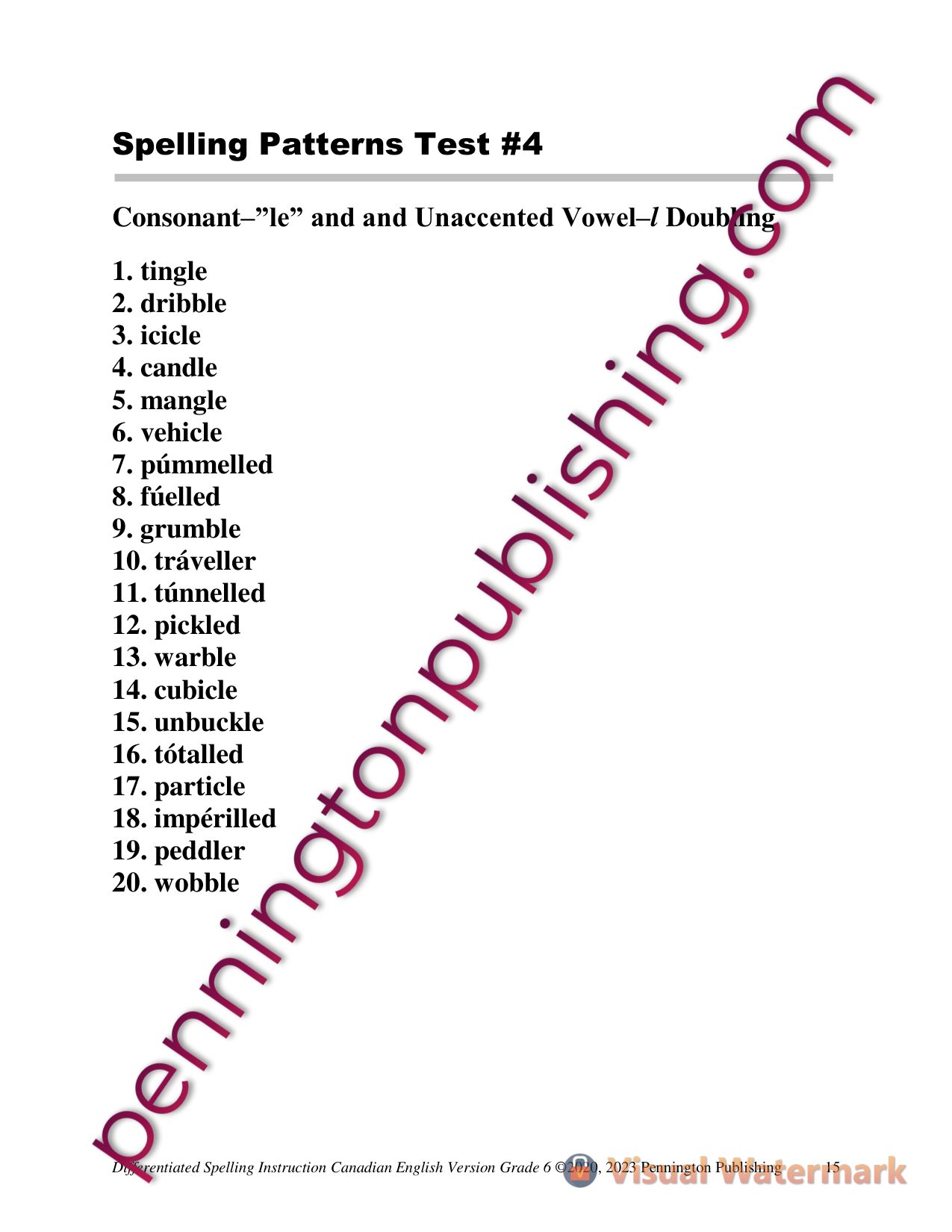 Sample page 1 from Differentiated Spelling Instruction (Canadian English) Grade 6 Lessons, Remedial Worksheets, and Tests