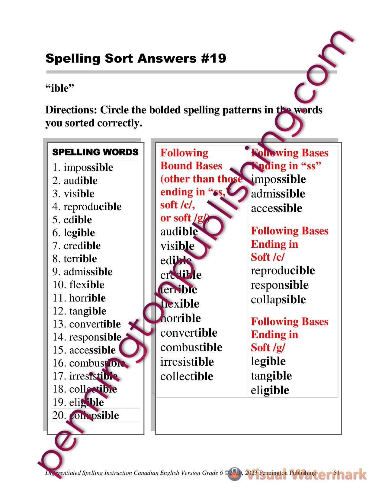 Sample page 2 from Differentiated Spelling Instruction (Canadian English) Grade 6 Lessons, Remedial Worksheets, and Tests