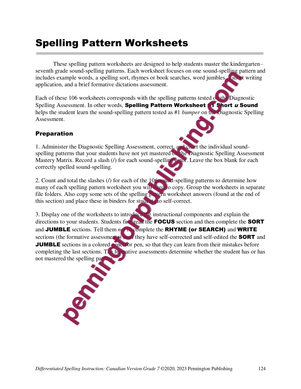 Sample page 4 from Differentiated Spelling Instruction (Canadian English) Grade 7 Lessons, Remedial Worksheets, and Tests