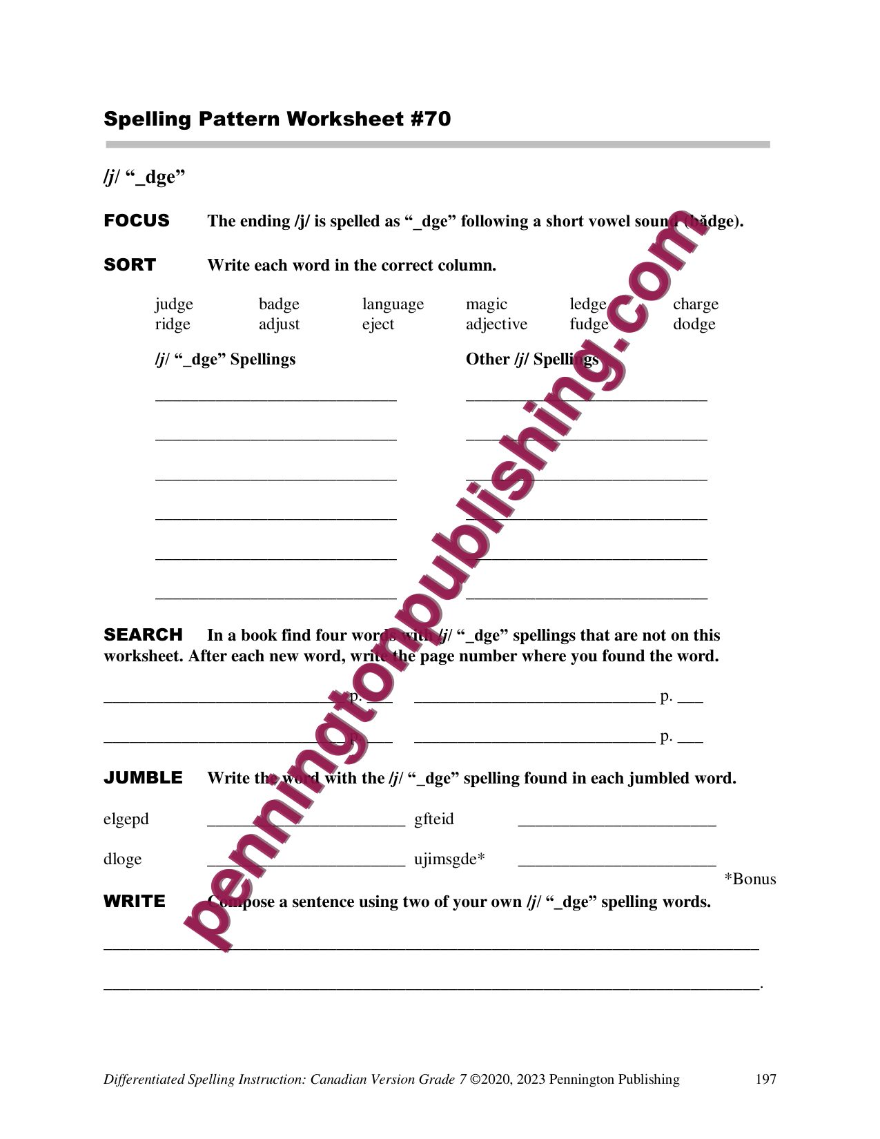 Sample page 6 from Differentiated Spelling Instruction (Canadian English) Grade 7 Lessons, Remedial Worksheets, and Tests