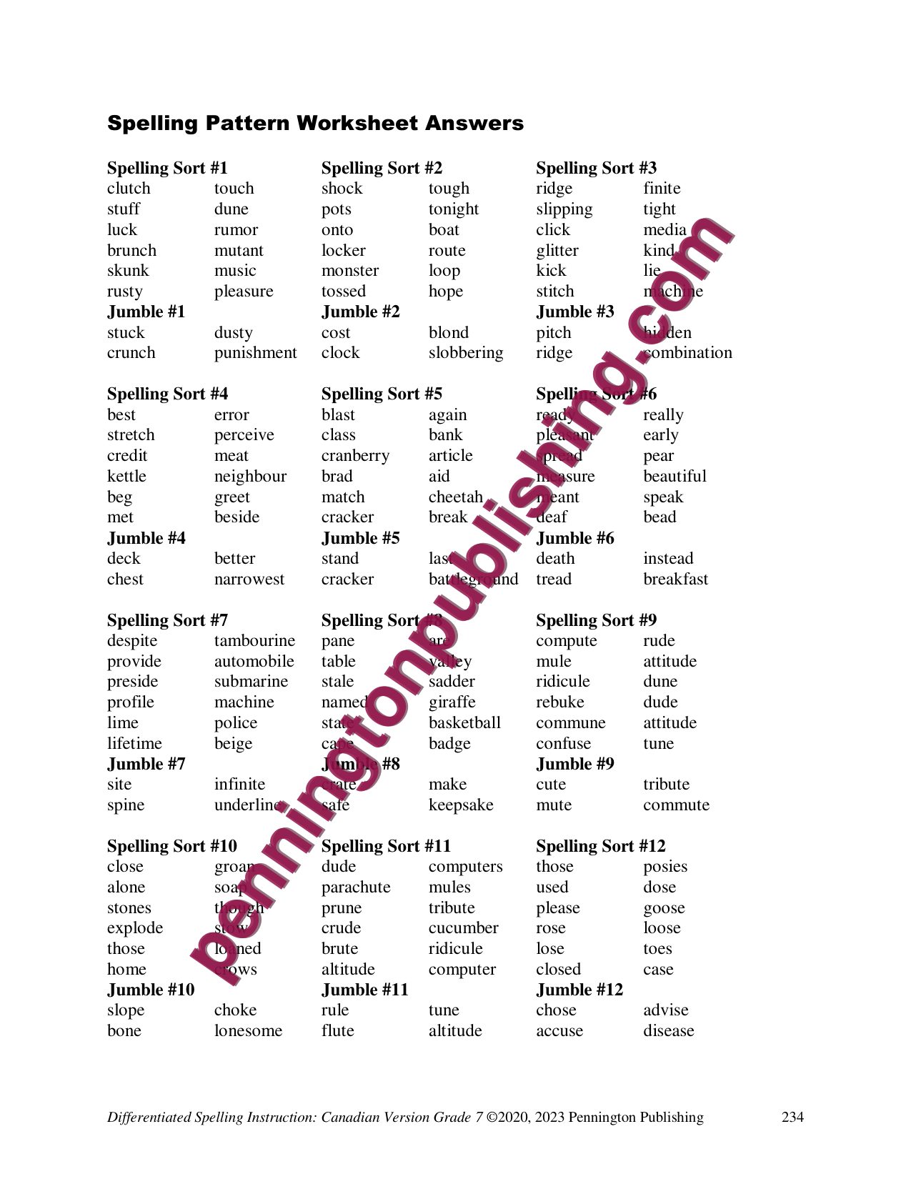 Sample page 7 from Differentiated Spelling Instruction (Canadian English) Grade 7 Lessons, Remedial Worksheets, and Tests