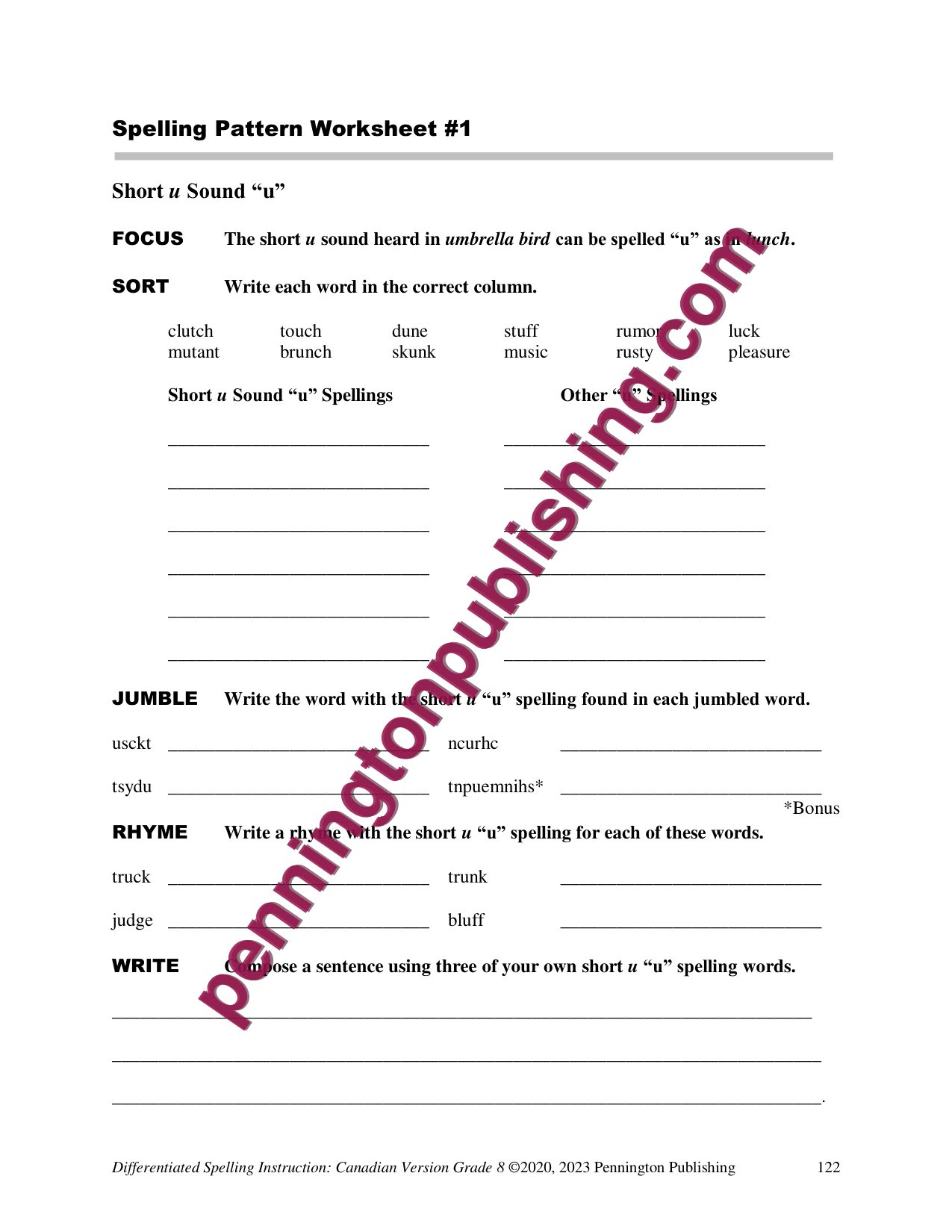 Sample page 4 from Differentiated Spelling Instruction (Canadian English) Grade 8 Lessons, Remedial Worksheets, and Tests