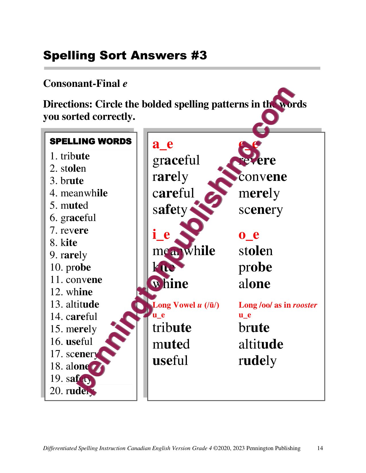 Sample page 1 from Differentiated Spelling Instruction (Canadian English) Grade 4 Lessons, Remedial Worksheets, and Tests