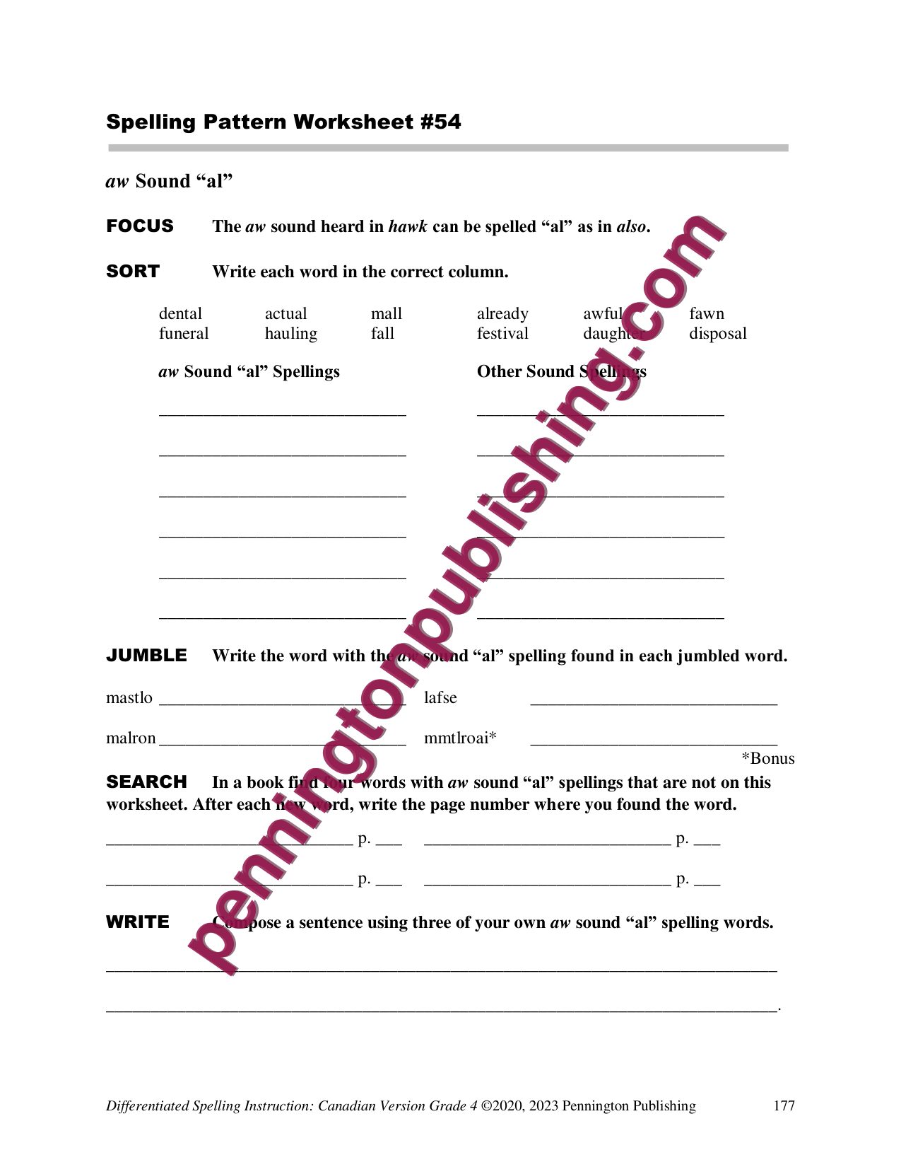 Sample page 6 from Differentiated Spelling Instruction (Canadian English) Grade 4 Lessons, Remedial Worksheets, and Tests
