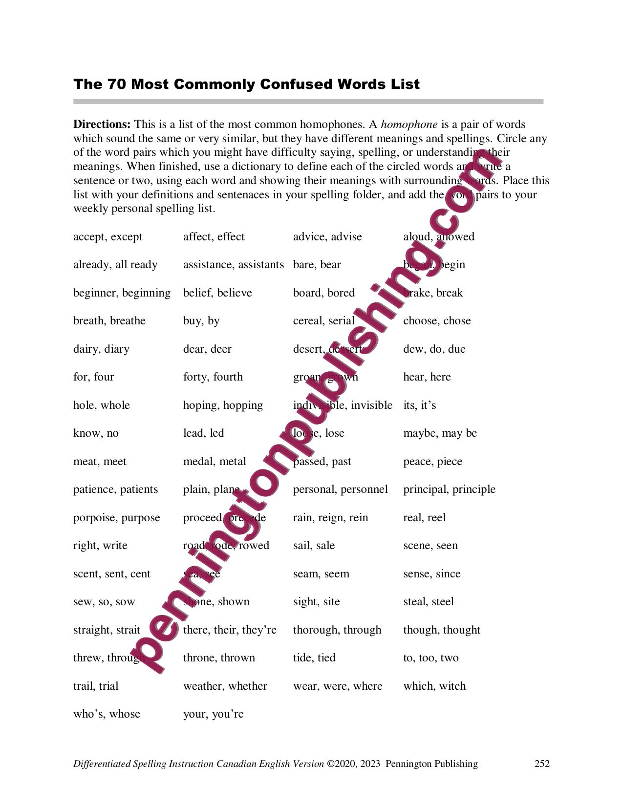 Sample page 8 from Differentiated Spelling Instruction (Canadian English) Grade 4 Lessons, Remedial Worksheets, and Tests