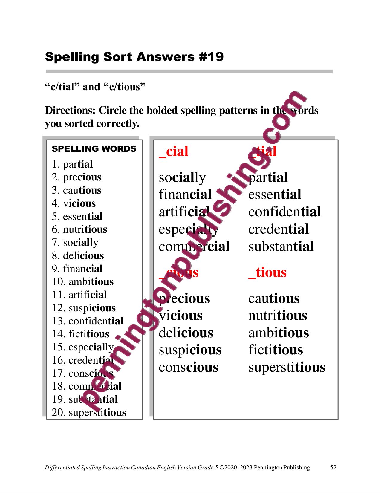 Sample page 2 from Differentiated Spelling Instruction (Canadian English) Grade 5 Lessons, Remedial Worksheets, and Tests