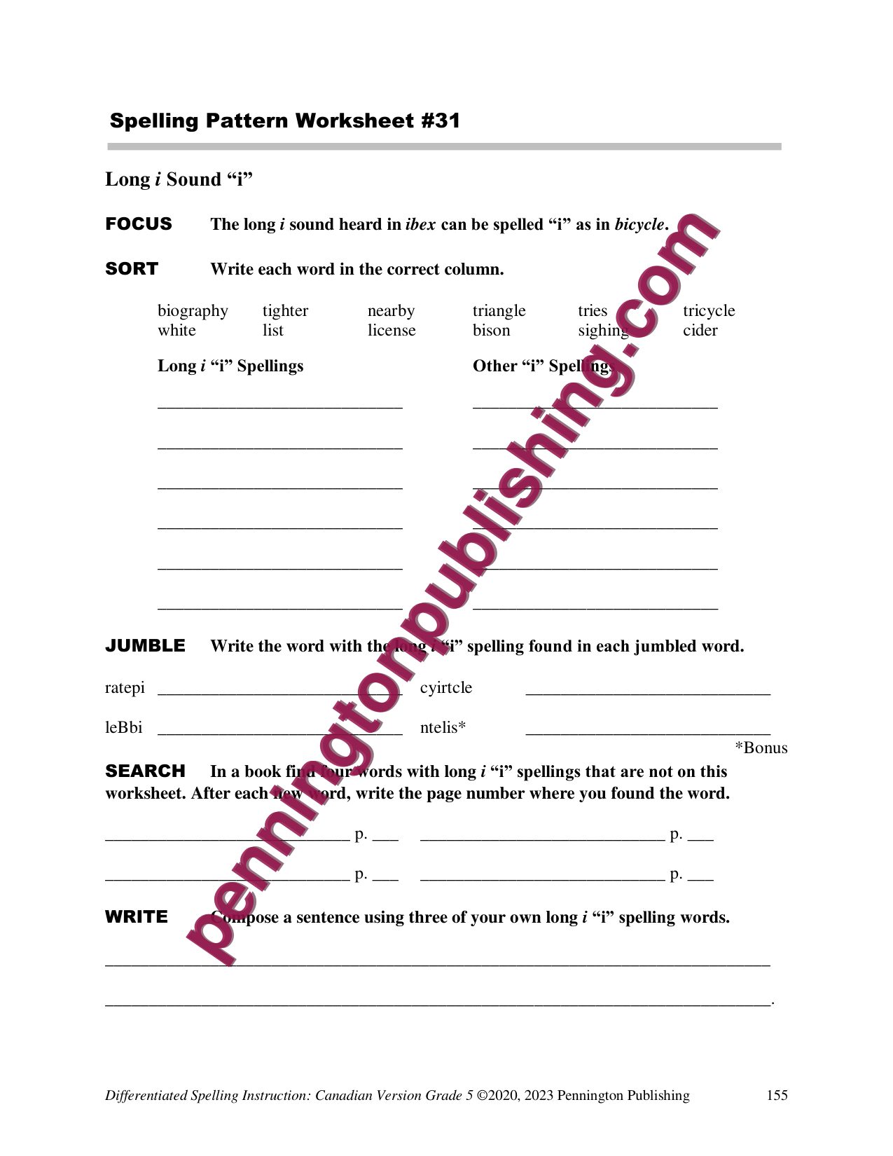 Sample page 5 from Differentiated Spelling Instruction (Canadian English) Grade 5 Lessons, Remedial Worksheets, and Tests