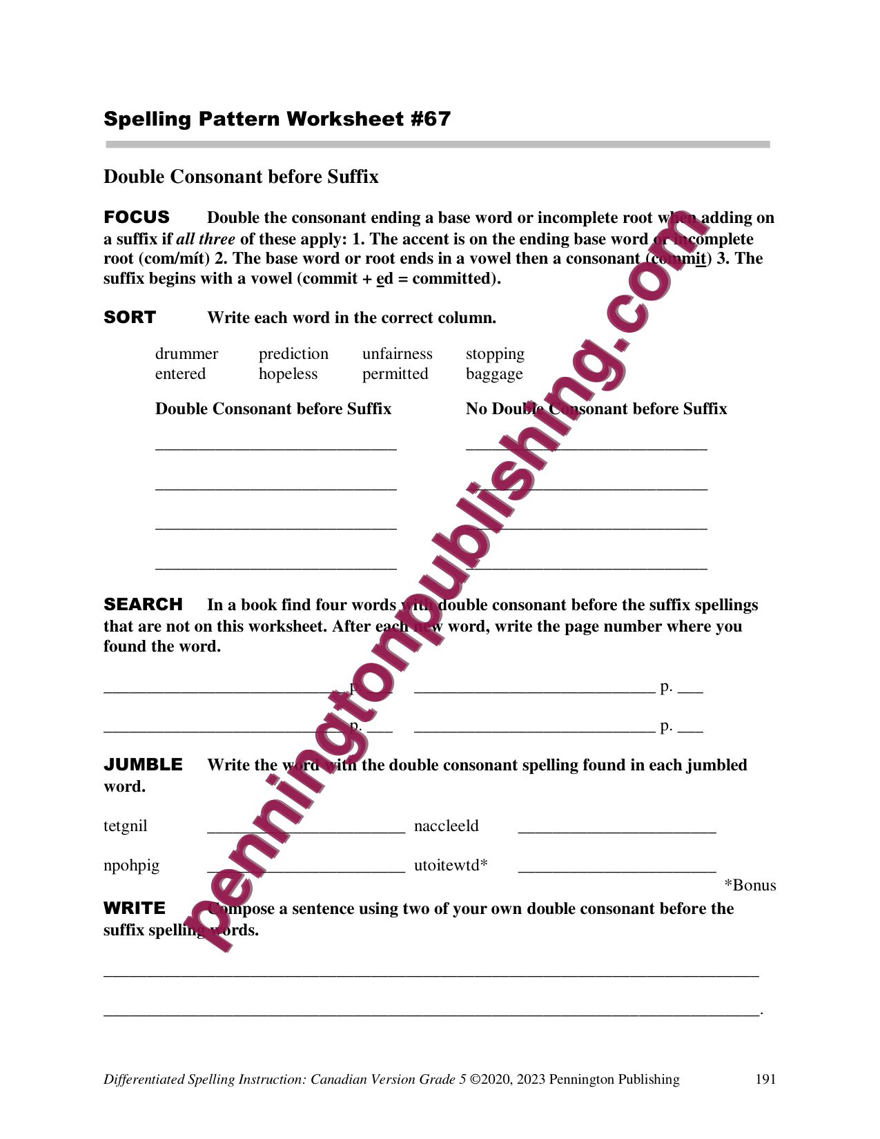Sample page 6 from Differentiated Spelling Instruction (Canadian English) Grade 5 Lessons, Remedial Worksheets, and Tests