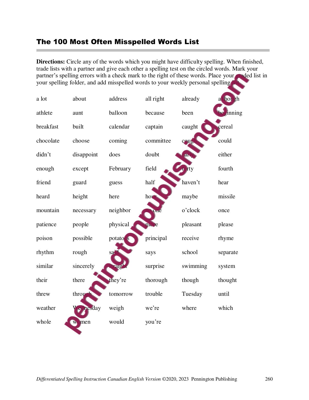 Sample page 8 from Differentiated Spelling Instruction (Canadian English) Grade 5 Lessons, Remedial Worksheets, and Tests